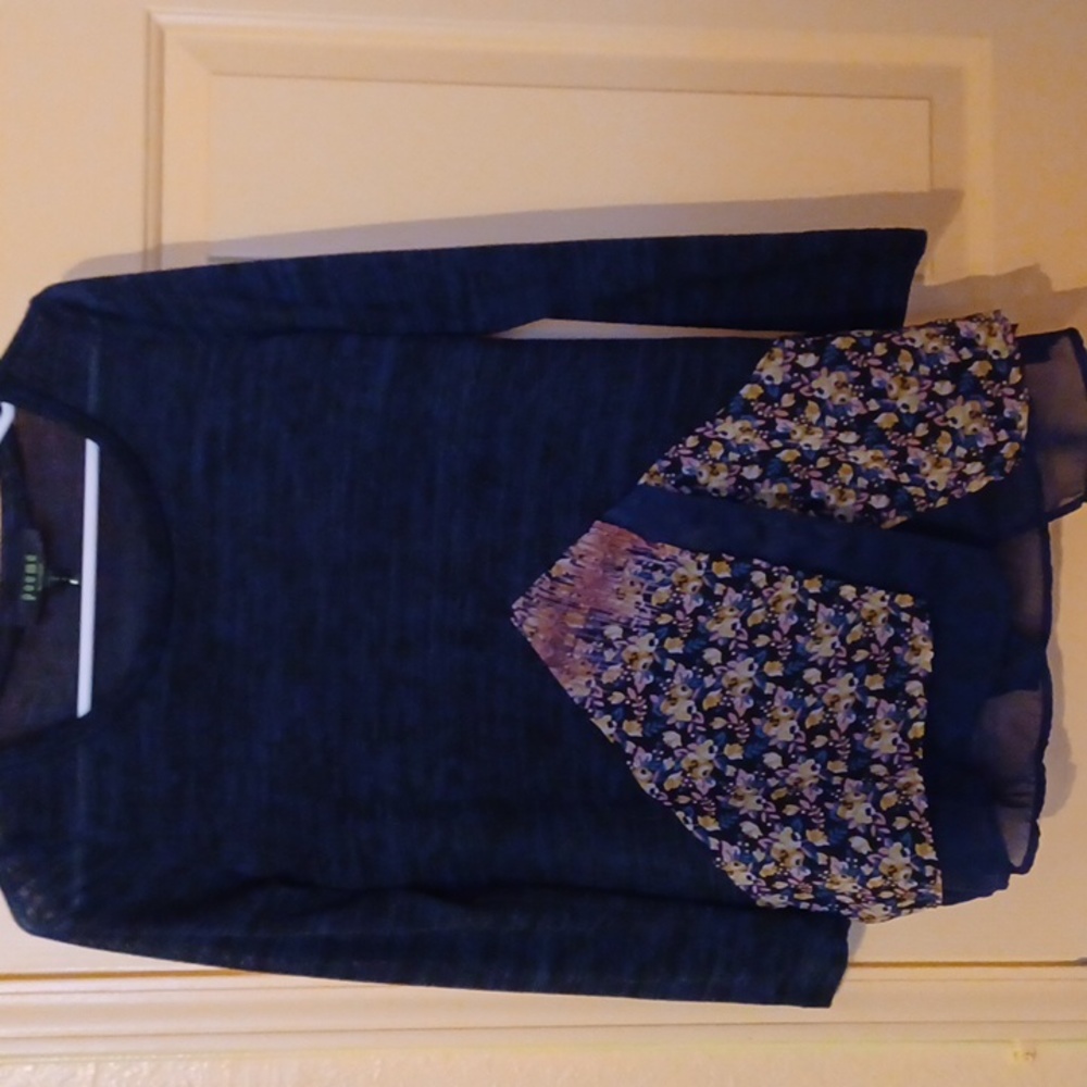 Poeme Citron Santa Monica Womens M Blue Knit Layered Look Long Sleeve Sweater